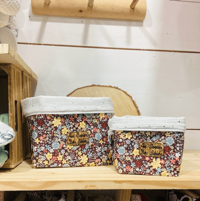 Trousse transformable en panière fleuri foncé 